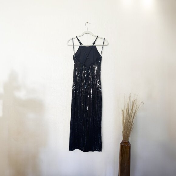 Vintage 90's LAUNDRY by Shelli Segal Black Sequin Slip Dress (Size 2) - Picture 4 of 8